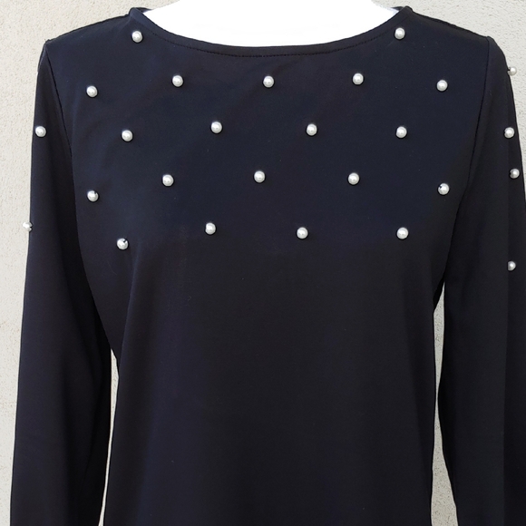 Ann Taylor Pearl Accent Long Sleeve Top Black Size Women's Small - Picture 1 of 17